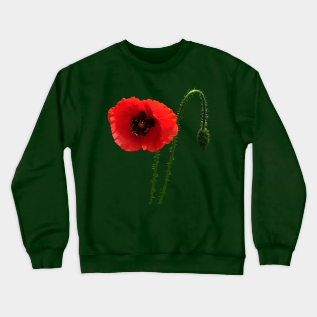 Red Poppy and Bud Crewneck Sweatshirt by SusanSavad